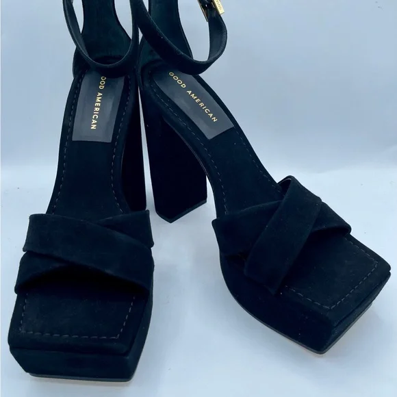 New  Good American Suede Platform Sandals Size 10 - Picture 11 of 17